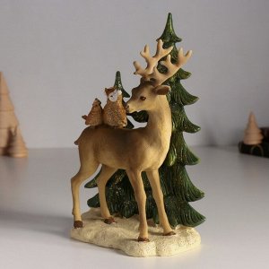 Фигурка полистоун «Оленёнок с птичками у ёлочек», 14x8x20 см