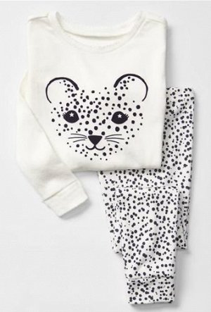 526 пижамка  для девочки (гепард белая кофточка и штанишки в пятнышко)