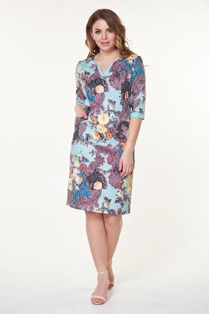 Платье Дафна №5.Цвет:бирюзовый/цветы