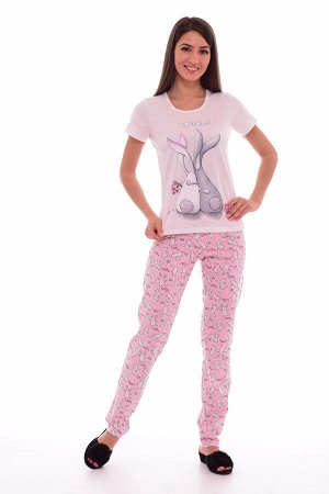 Пижама женская 1-88б (розовый), Зайки