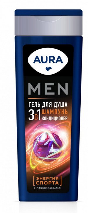 Гель для душа 3в1 Aura Men Энергия Спорта флакон/флиптоп 380 мл.