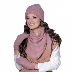 ДЖЕНИФЕР к-т шапка, бактус, варежки женские, пыльная роза