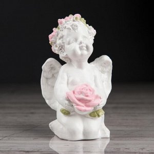 Статуэтка "Ангел с розой" с розовой отделкой