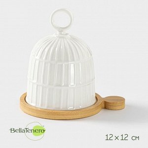 Лимонница BellaTenero, 12*12 см, на деревянной подставке, фарфор, белая