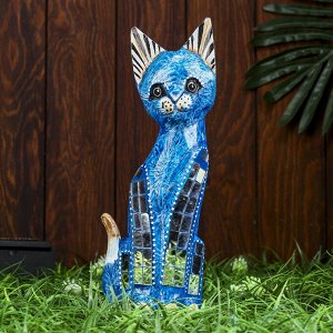 Сувенир дерево "Кошка синяя с перламутровыми вставками" 30х10х4 см