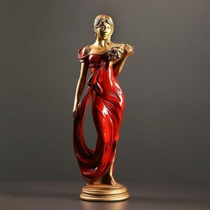 Фигура "Девушка с букетом" бронза/красный 20х15х56см