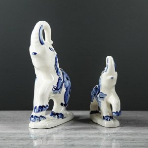 Набор статуэток "Слоны", 7 предметов, роспись, бело-синяя, керамика