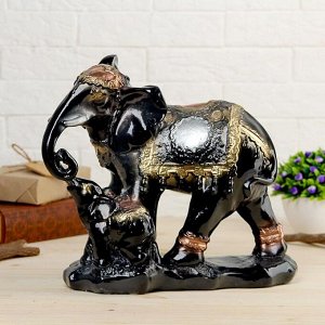 Сувенир "Слоны семья", чёрный, 26 см
