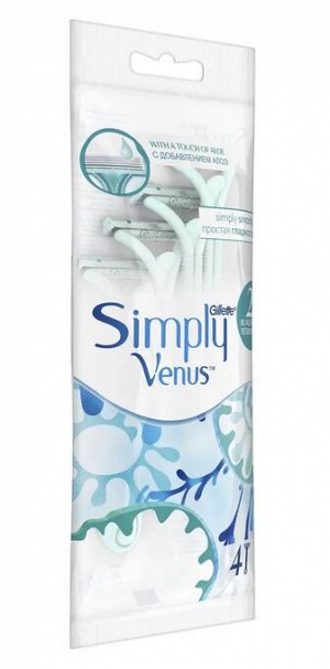 GILLETTE Станок бритвенный GILLETTE Simply Venus 2 станок одноразовый для женщин (4 шт.),  84845255