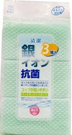 KOKUBO Антибактериальная кухонная губка с ионами серебра в сеточке, 6*12,5 см, 3шт