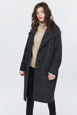 Пальто оверсайз длинное из шерсти черный меланж