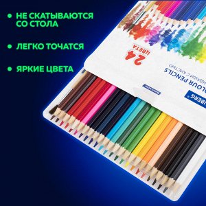 Карандаши цветные акварельные классические мягкие BRAUBERG 24 цвета с КИСТЬЮ, 181849