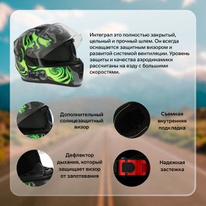 Шлем интеграл с двумя визорами, модель BLD-M67E, черно-зеленый