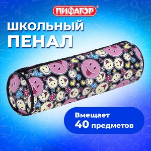 Пенал - тубус ПИФАГОР, мягкий, "SMILE", 20х7 см, 229268