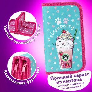 Пенал 2 отделения,ЮНЛАНДИЯ, полиэстер, 19х11 см, Yummy cat, 271023