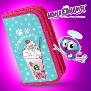 Пенал 2 отделения,ЮНЛАНДИЯ, полиэстер, 19х11 см, Yummy cat, 271023
