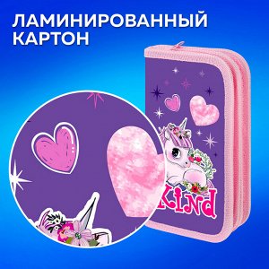 Пенал 2 отделения, ПИФАГОР, ламинированный картон, 19х11 см, Happy Unicorn, 271533