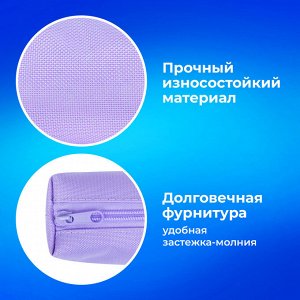 Пенал-тубус ПИФАГОР на молнии, ткань, пастельно-фиолетовый, 20х5 см, 272259