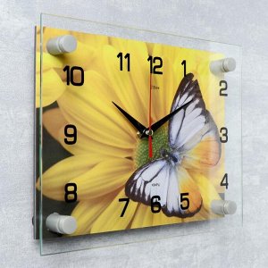 Часы настенные. серия: Цветы. "Бабочка на цветке". 20х26 см микс
