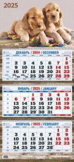 Календарь 2025 квартальный 310х680 Два щенка КБ06-25