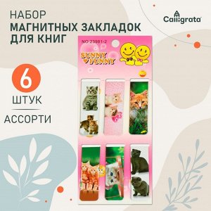 Набор закладок магнитных 6 штук «Котята», ассорти