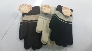 Перчатки Универсальный размер с начесом, 20% шерсть, 80% акрил. перчатки с контрастной полосой - черные с белой, коричневые с бежевой, белые с серой Китай