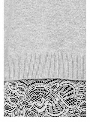 1к Пуловер, серый  ONLY Изысканная основа с контрастной кружевной вставкой. Игривый дизайн с бантиком и треугольным вырезом сзади. Обрамляющий фигуру силуэт с круглым вырезом горловины спереди и длинн