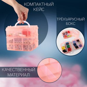 Швейный набор, 76 предметов, в трёхъярусном боксе, 16 x 15 x 12,5 см, цвет МИКС