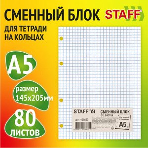 Сменный блок к тетради на кольцах А5 80л. BRAUBERG, Белый,  401660
