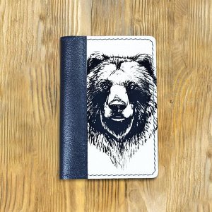 Обложка на паспорт комбинированная "Синий медведь", синяя