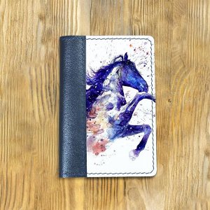 Обложка на паспорт комбинированная "Лошадка", синяя