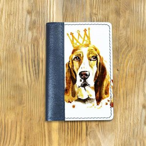 Обложка на паспорт комбинированная "Король пес", синяя