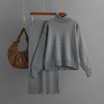 Женский костюм: кофта с высоким горлом + юбка, цвет серый
