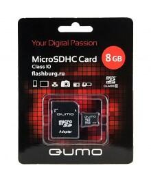 Пам.MicroSDHC, 8Gb QUMO (Class 10) + переходник SD, чёрно-красн картон упаковка