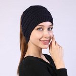 Повязка на голову вязаная, женская, темно-синяя