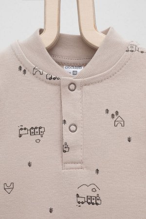 Полукомбинезон(Осень-Зима)+baby (игрушечные паровозики на кремовом)