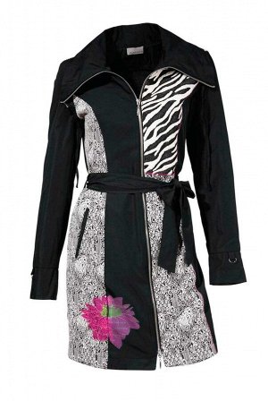 1r Пальто, черно-белое Mandarin Модный стиль для любого повода! Эффектная цветочная аппликация спереди и сзади. Удобный воротник на кулиске с завязками. Приталенный силуэт на молнии с 2 замками, пояс 