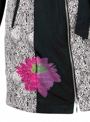 1r Пальто, черно-белое Mandarin Модный стиль для любого повода! Эффектная цветочная аппликация спереди и сзади. Удобный воротник на кулиске с завязками. Приталенный силуэт на молнии с 2 замками, пояс 