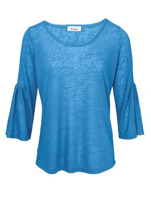1r Блузка, синяя Linea Tesini Привлекательная блузка обрамляющего фигуру силуэта с женственным круглым вырезом горловины, рукавами 3/4 и слегка округлым кантом. Длина ок. 59 см. Удобный материал из 10
