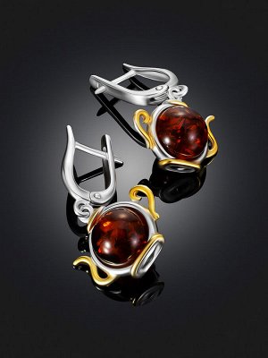 Необычные серьги «Чайник» с коньячным янтарём