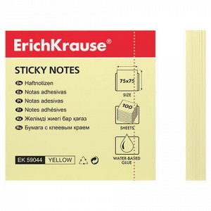 Блок самоклеящийся (стикер) ERICH KRAUSE 75х75мм, 100 листов, желтый, 59044