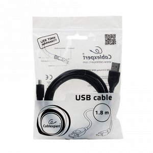 Кабель USB-miniUSB 1,8м CABLEXPERT,для подключения портативных устройств и периферии,CCP-USB2-AM5P-6