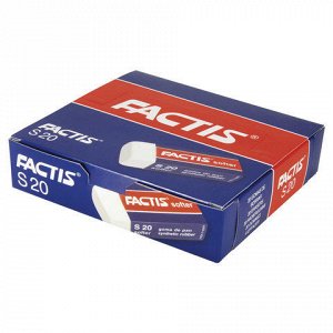 Ластик FACTIS Softer S 20 (Испания), 56х24х14 мм, белый, прямоугольный, синтетический каучук, картонный держатель, CMFS20
