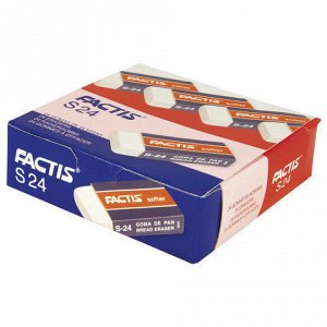 Ластик FACTIS Softer S 24 (Испания), 50х24х10 мм, белый, прямоугольный, синтетический каучук, картонный держатель, CMFS24, CNFS2