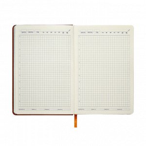 Ежедневник недатированный A5, 140л, клетка, кожзам, на резинке, черный срез, Коричневый