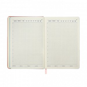 Ежедневник недатированный A5, 140л, клетка, кожзам, на резинке, бирюзовый срез, Персиковый