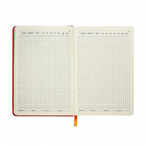 Ежедневник недатированный A5, 140л, клетка, кожзам, на резинке, черный срез, Оранжевый