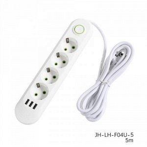 Сетевой фильтр 4 розетки, 3 USB, 5 м