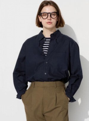 UNIQLO - базовая хлопковая оверсайз рубашка - 00 WHITE