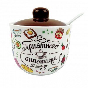Сахарница керамическая 300мл с ложкой Приятного аппетита ТМ Appetite